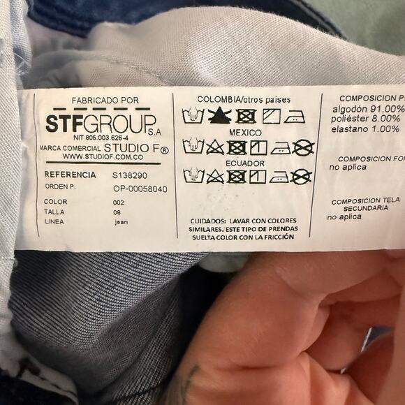 Studio F Blue Skinny Jeans w/ Frayed Side Stripe EUC 4 - Picture 4 of 5